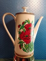 Kézzel festett, fedeles teás/kávés/ kanna /kiöntő/ Fehér porcelán - vörös rózsával. Magasság: 25 cm,