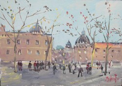 Bánfi - "Eltűnt kupolák nyomában.." - Prága (olaj,karton 23×33 cm)