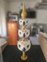 Wiktoria Morawsky Bagolyfej Fújt Üveg Karácsonyfa Csúcsdísz- 50cm, Új!
