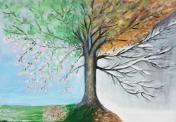 Festmény (FM/01) -  FÜLÖP M.: NÉGY ÉVSZAK (akril, karton, 35 x 25 cm)