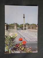 Képeslap,Budapest,Hősök tere,Millenniumi emlékmű,városi látkép,részlet,1968-