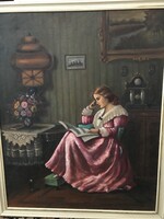 Biedermeier stílusú életkép , Szobabelső olvasó nővel - jelzés nélküli  olaj, vászon