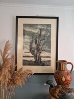 Nyári Lóránt 1973: Ősz, jelzett művészi rézkarc. (57.5cm x 78.5cm)