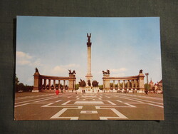 Képeslap,Budapest,Hősök tere,Millenniumi emlékmű,városi látkép,részlet,1968-