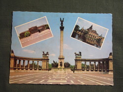 Képeslap,Budapest,Hősök tere,Millenniumi emlékmű,városi látkép,részlet,1972-
