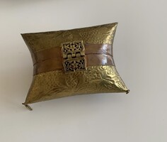 Különleges antik art deco sárgaréz pillow alkalmi színházi táska szilvakék bársony béléssel