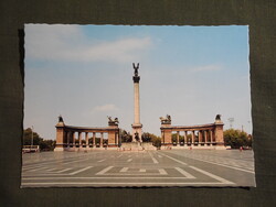 Képeslap,Budapest,Hősök tere,Millenniumi emlékmű,városi látkép,részlet,1985-