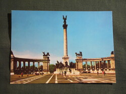 Képeslap,Budapest,Hősök tere,Millenniumi emlékmű,városi látkép,részlet,1968-