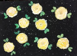Festmény (FM/01) -  FÜLÖP M.: SÁRGARÓZSÁK (akril, karton, 35 x 25 cm)