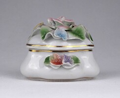 1W292 Régi rózsás porcelán bonbonier 6.5 x 8 x 6.8 cm