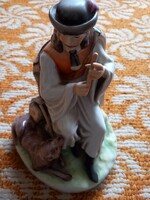 Antik, nagyméretű Zsolnay furulyázó juhász kutyával