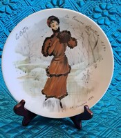 Dámás, hölgyes  porcelán dísztányér, régi limoges-i francia divat tányér 4 (M5652)