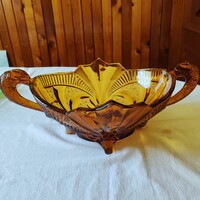 Art deco füles Brokwitz üveg tál, asztalközép,