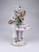 1V862 Antik nagyméretű SCHWARZA SAALBAHN szerelmes pár harlekin bohóc porcelán figura 23 cm