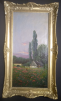 Házikó virágos kerttel ("Horváth E." jelzés, keretben, olaj vászon, 75x43 cm)