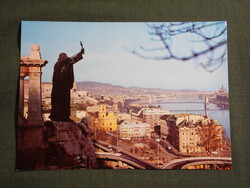 Képeslap,Budapest,Tabán,Lánchíd,Gellért szobor,templom,városi látkép,részlet, 1978-