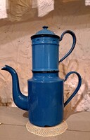 Régi kávéfőző két részes,  kék zománcozott,  Budafok felirattal