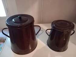 2 db barna, csatos, zománcozott zsíros bödön