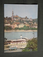 Képeslap,Budapest,Mátyás templom,Halászbástya,kikötő,hajó,autó,városi látkép,részlet, 1968-