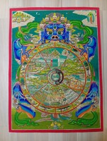 Nagyméretű tibeti buddhista életkerék mandala vászonkép 42.5 X 58 cm