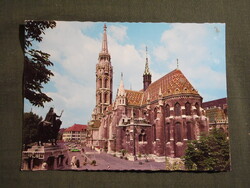 Képeslap,Budapest,Mátyás templom,Szent Itván szobor,városi látkép,részlet, 1985-