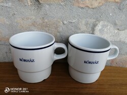 Retro Alföldi Porcelán bögre, kék színű KÓRHÁZ felirattal és csíkkal