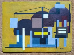 Kassák festmény, 1963., tempera karton, 26 * 35 cm, jjl. Kassák