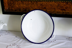 Bonyhádi 24 cm, zománcozott, fehér, füles tál.