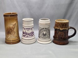 4 db porcelán korsó (Zsolnay, Hollóházi, Alföldi és Csehszlovák)
