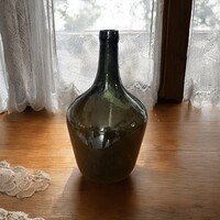 Régi zöld boros üveg, demizson, 36 cm magas vastag falú üveg demizson, hibátlan!