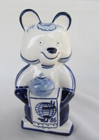 Gzhel porcelain teddy bear from 1986 hockey world cup