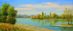 Akciósár: Lantos György:Tiszapart 18x36 cm