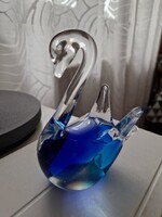 Hibátlan kobaltkék vízen úszó kristály hattyú mérete 12x6x10cm súlya 350gramm Murano jelleggel
