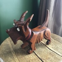Antik skót terrier fa doboz porcelán szemekkel