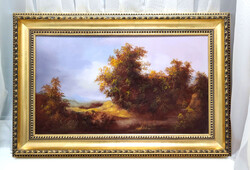 Huller Ágoston - Erdő részlet című olajfestménye 60x40 cm-es gyönyörű kerettel