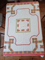 Virágmintás lenvászon abrosz / asztalterítő KJ monogrammal