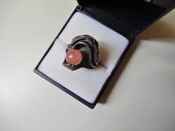 Régi különleges nagyméretű kézműves ezüst gyűrű rózsakvarc kővel