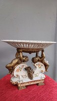 Antik Wong Lee gyümölcsöstál Bronz és porcelán