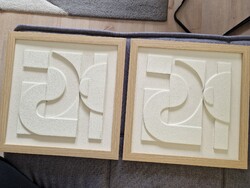 2db 3d-s keretezett falikép, vajszínű, geometriai mintákkal