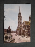 Képeslap,Budapest,Mátyás templom,Szent Itván szobor,autóbusz,városi látkép,részlet, 1972-