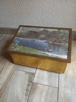 Pazar régi rézburkolatos fa láda (37,8x24x20 cm)