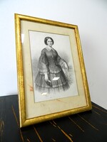 Eredeti Szendrey Júlia biedermeier női portré litográfia / asztali vagy falikép