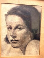Petten Sándor (1887-1942)  Fiatal lány portré grafika, régi festmény, kép