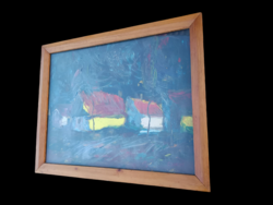 Csikós Miklós (1913 - 1988) : Észak utca - Festmény Üvegezett Keretben