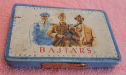 Régi Bajtárs szivarkás fém doboz, cigarettás pléh doboz (L5672)
