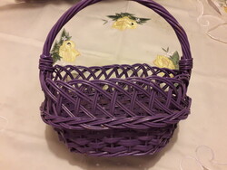 Lila színű fonott füles vessző kosár 24xx25x13 cm.