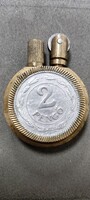 ﻿ II. világháborús magyar benzines öngyújtó -  frontmunka.1943-as 2 pengős érmével MŰKÖDIK!