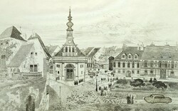 Tuka László: Bécsi kapu tér - eredeti jelzett rézkarc - Budapest I. kerület, Várnegyed utcakép