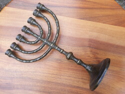 Antik réz menóra, 7 ágú judaika gyertyarartó, 25 cm