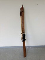 Antik sport sportszer háború előtti fa síléc pár bambusz botokkal 956 3012